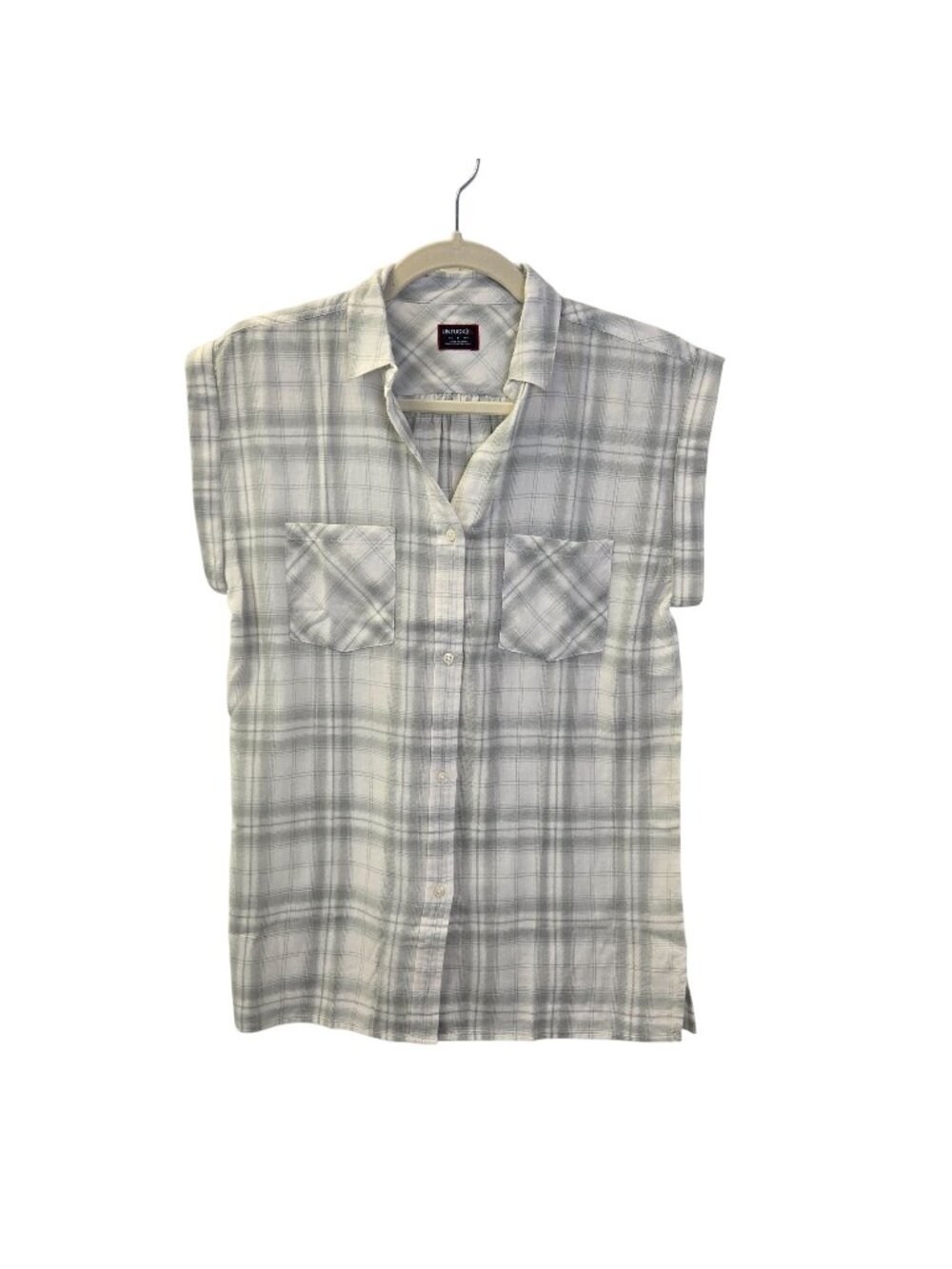 NWT UNTUCKit Villefranche Plaid Cap Sleeve Button Down Shirt Size 4